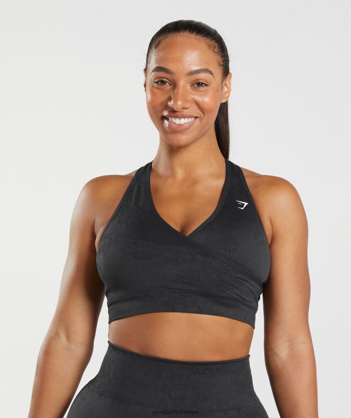 kamuflajlı dikişsiz spor sütyenini uyarlayın kadınlarGymshark siyah/oniks grisi 02H048192