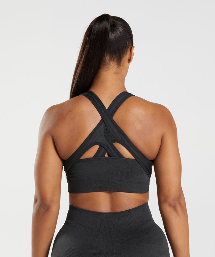kamuflajlı dikişsiz spor sütyenini uyarlayın kadınlarGymshark siyah/oniks grisi 02H048192