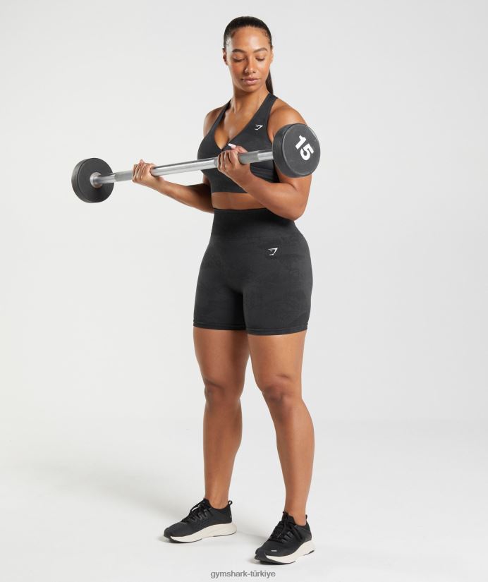 kamuflajlı dikişsiz spor sütyenini uyarlayın kadınlarGymshark siyah/oniks grisi 02H048192
