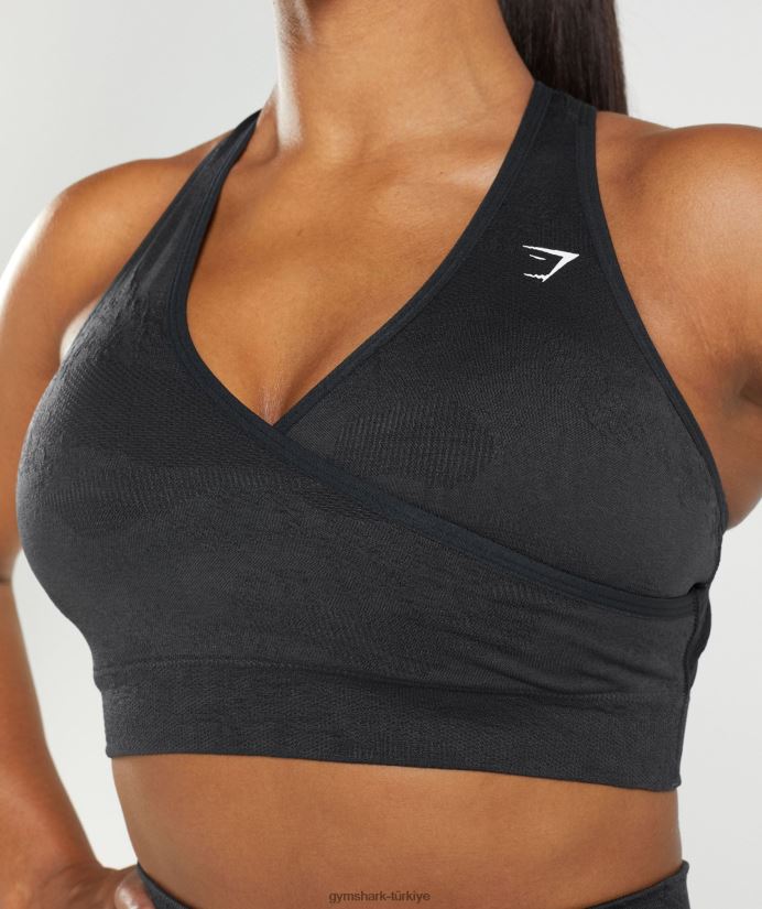 kamuflajlı dikişsiz spor sütyenini uyarlayın kadınlarGymshark siyah/oniks grisi 02H048192