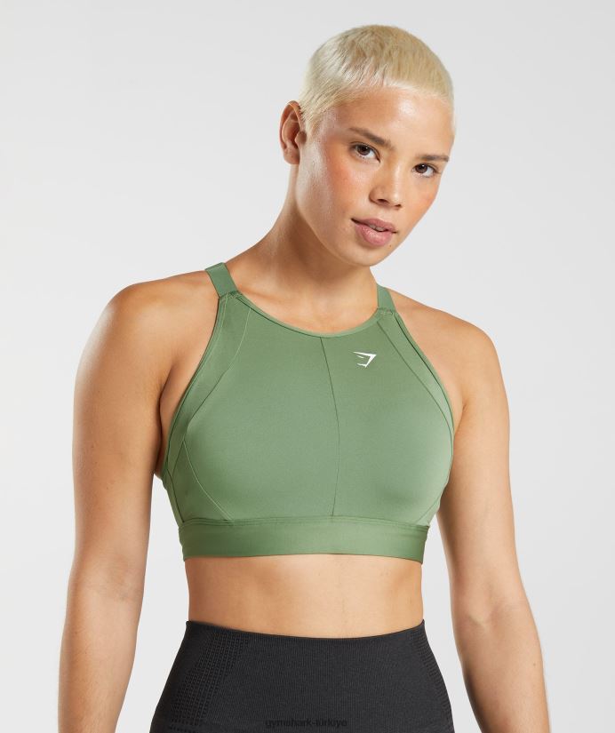 yüksek boyunlu yüksek destekli spor sutyeni kadınlarGymshark iguana yeşili 02H048191