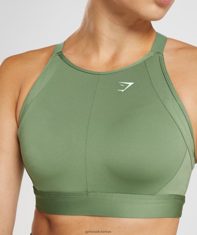 yüksek boyunlu yüksek destekli spor sutyeni kadınlarGymshark iguana yeşili 02H048191