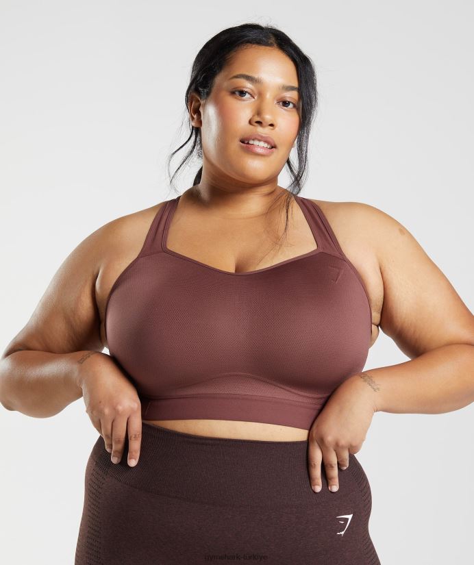 yarışçı sırtlı yüksek destekli spor sutyeni kadınlarGymshark kiraz kahverengi 02H048160
