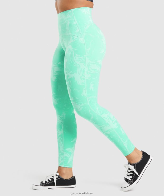bel destekli tayt kadınlarGymshark parlak turkuaz baskı 02H048327