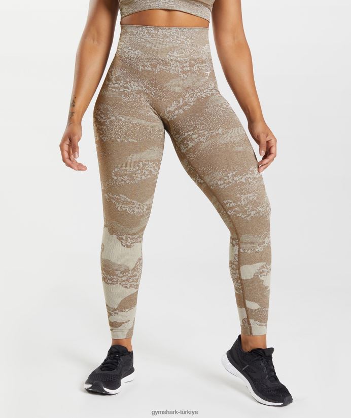 kamuflaj dikişsiz taytlara uyum sağlayın kadınlarGymshark çakıl taşı grisi/ruh kahvesi 02H048325