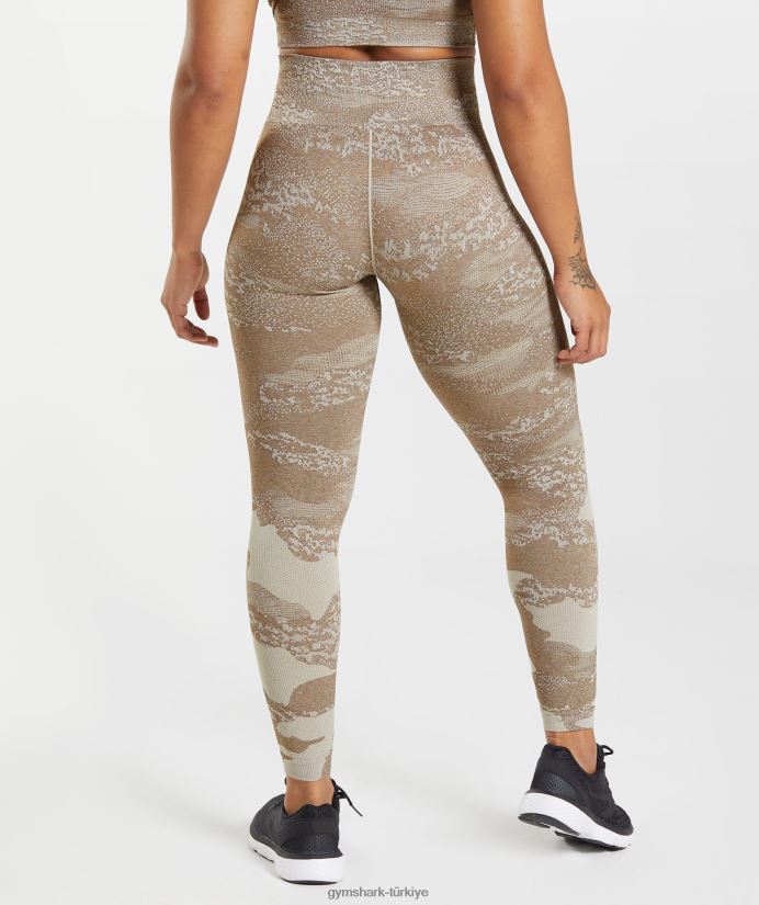 kamuflaj dikişsiz taytlara uyum sağlayın kadınlarGymshark çakıl taşı grisi/ruh kahvesi 02H048325