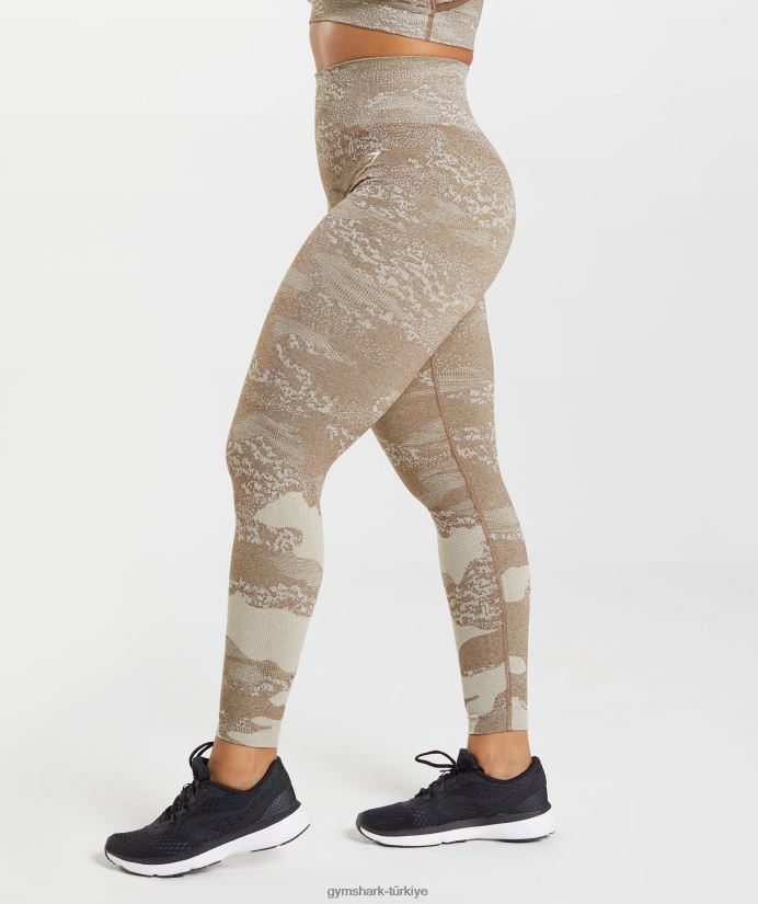kamuflaj dikişsiz taytlara uyum sağlayın kadınlarGymshark çakıl taşı grisi/ruh kahvesi 02H048325