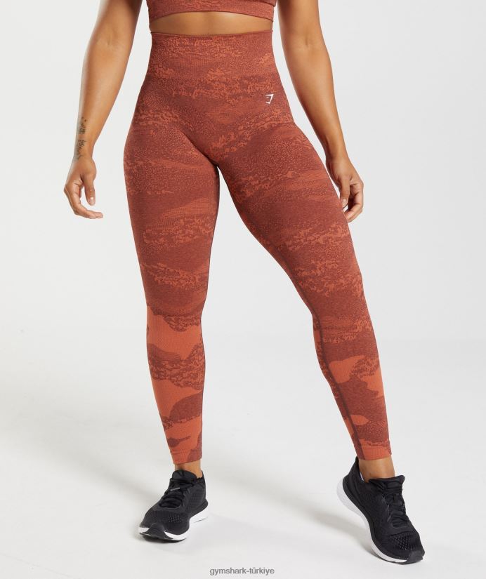 kamuflaj dikişsiz taytlara uyum sağlayın kadınlarGymshark fırtına kırmızısı/kiraz kahvesi 02H048305