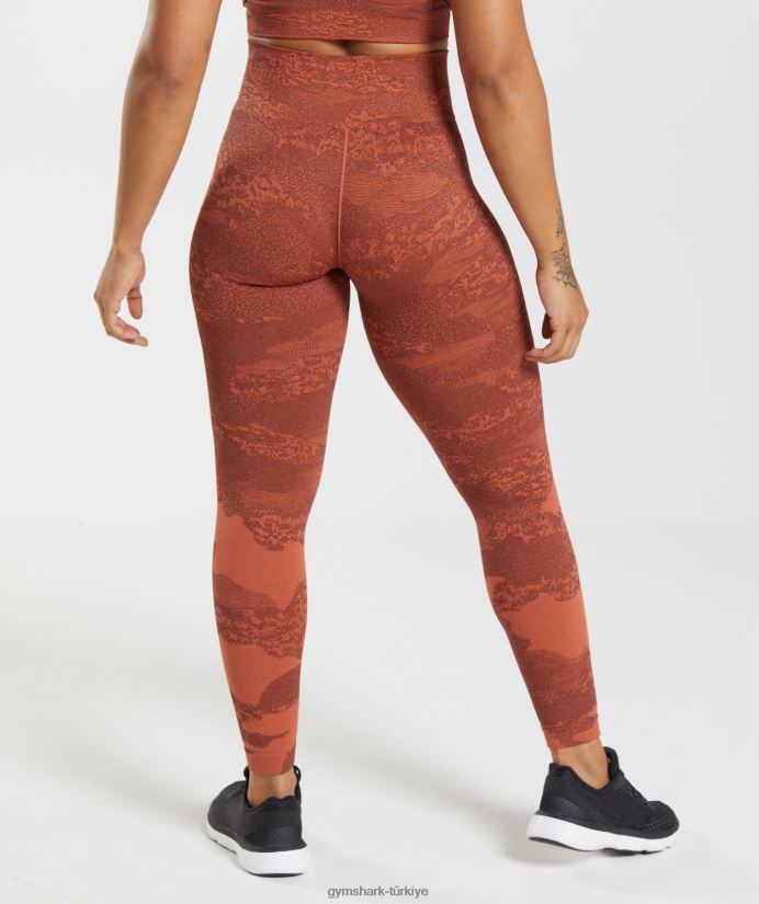 kamuflaj dikişsiz taytlara uyum sağlayın kadınlarGymshark fırtına kırmızısı/kiraz kahvesi 02H048305