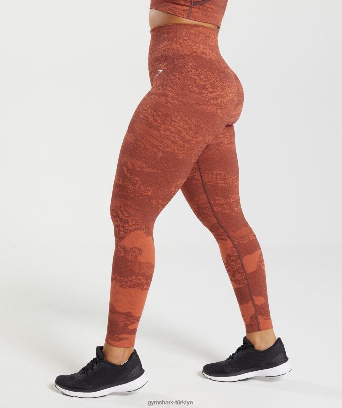 kamuflaj dikişsiz taytlara uyum sağlayın kadınlarGymshark fırtına kırmızısı/kiraz kahvesi 02H048305