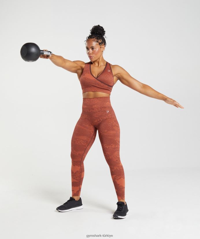 kamuflaj dikişsiz taytlara uyum sağlayın kadınlarGymshark fırtına kırmızısı/kiraz kahvesi 02H048305