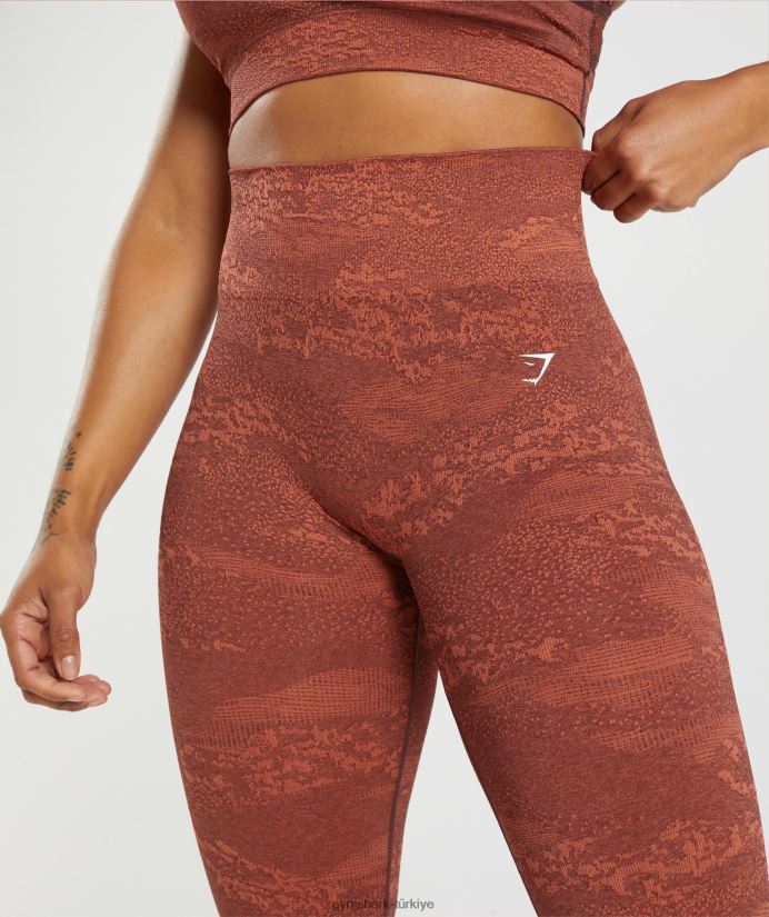 kamuflaj dikişsiz taytlara uyum sağlayın kadınlarGymshark fırtına kırmızısı/kiraz kahvesi 02H048305