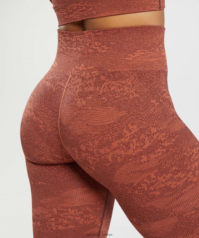kamuflaj dikişsiz taytlara uyum sağlayın kadınlarGymshark fırtına kırmızısı/kiraz kahvesi 02H048305