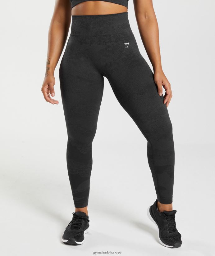 kamuflaj dikişsiz taytlara uyum sağlayın kadınlarGymshark siyah/oniks grisi 02H048301