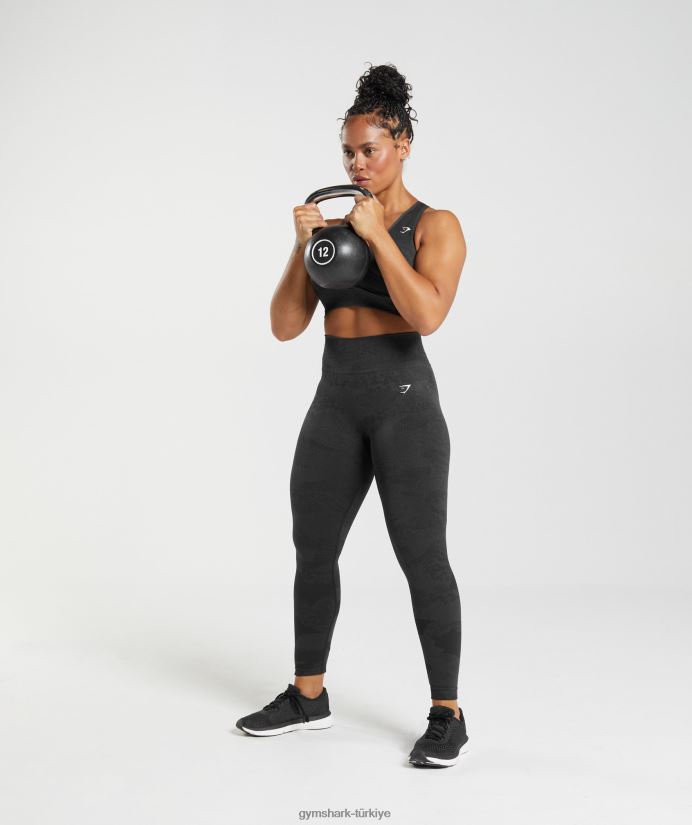 kamuflaj dikişsiz taytlara uyum sağlayın kadınlarGymshark siyah/oniks grisi 02H048301