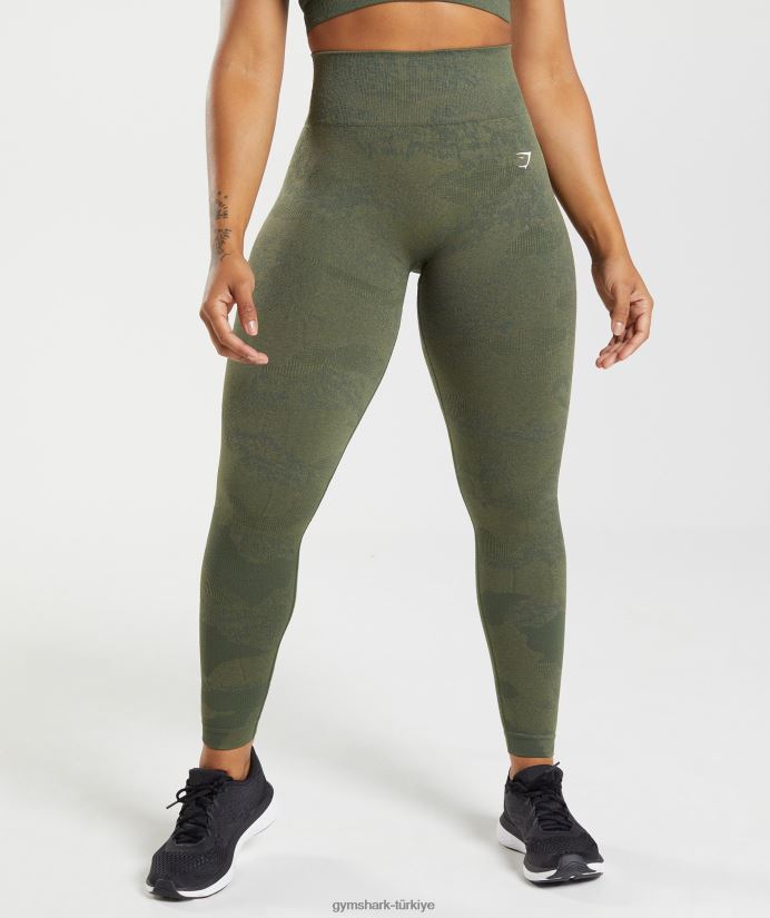 kamuflaj dikişsiz taytlara uyum sağlayın kadınlarGymshark yosun zeytini/çekirdek zeytini 02H048244