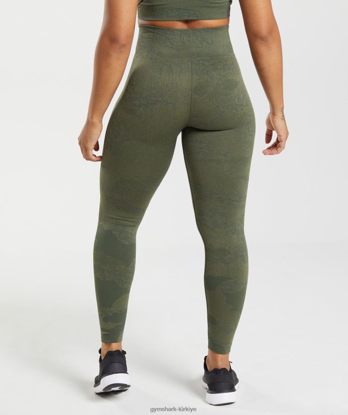 kamuflaj dikişsiz taytlara uyum sağlayın kadınlarGymshark yosun zeytini/çekirdek zeytini 02H048244