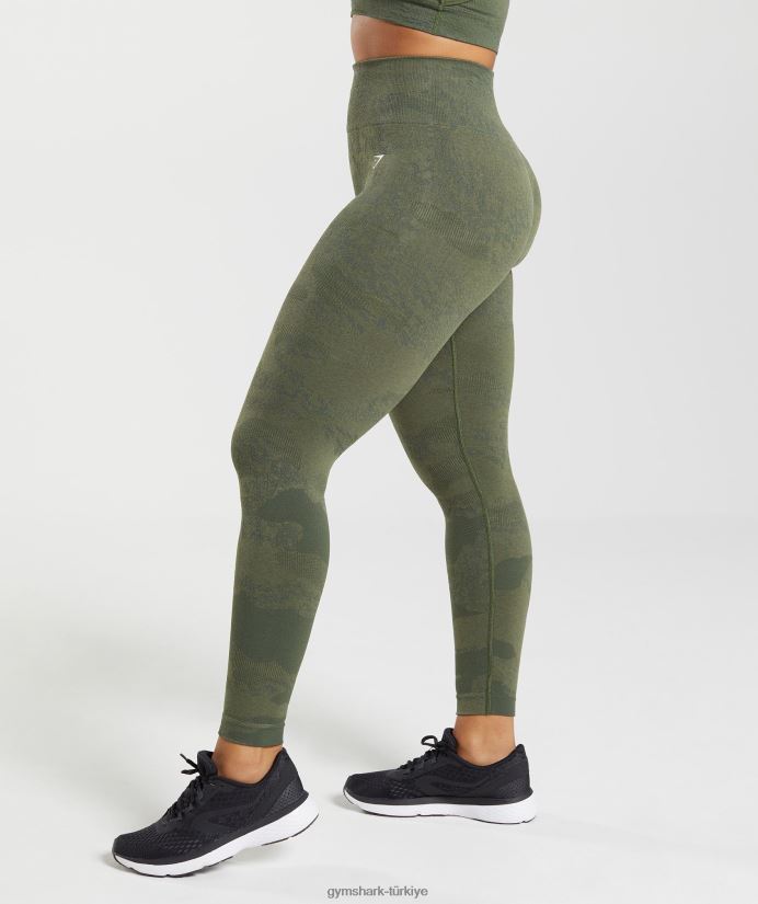 kamuflaj dikişsiz taytlara uyum sağlayın kadınlarGymshark yosun zeytini/çekirdek zeytini 02H048244