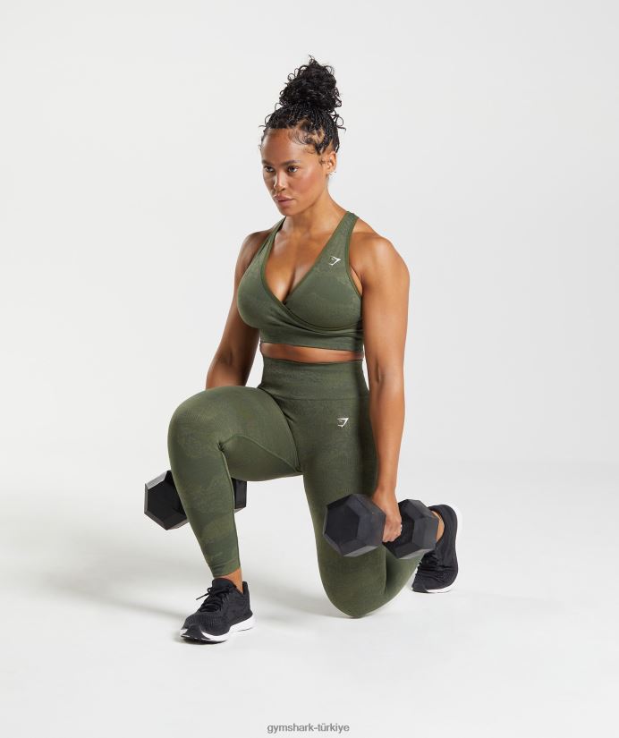 kamuflaj dikişsiz taytlara uyum sağlayın kadınlarGymshark yosun zeytini/çekirdek zeytini 02H048244