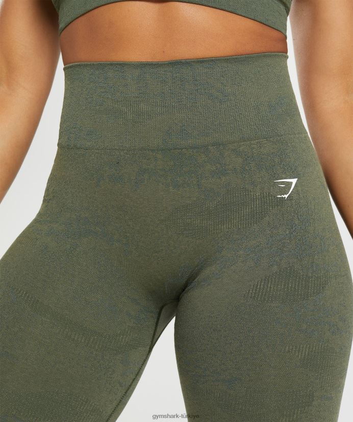 kamuflaj dikişsiz taytlara uyum sağlayın kadınlarGymshark yosun zeytini/çekirdek zeytini 02H048244