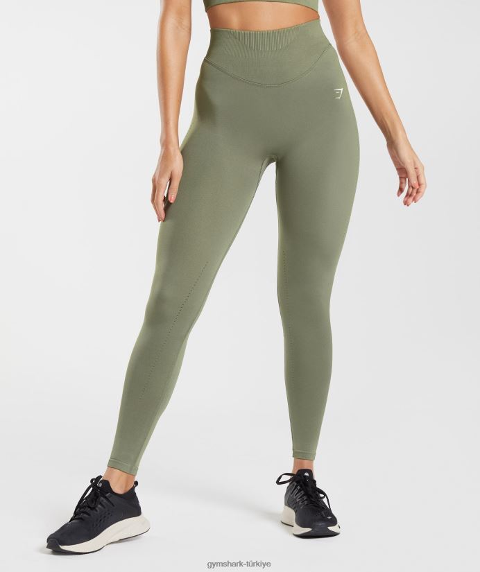 ter dikişsiz tayt kadınlarGymshark tozlu zeytin 02H048263