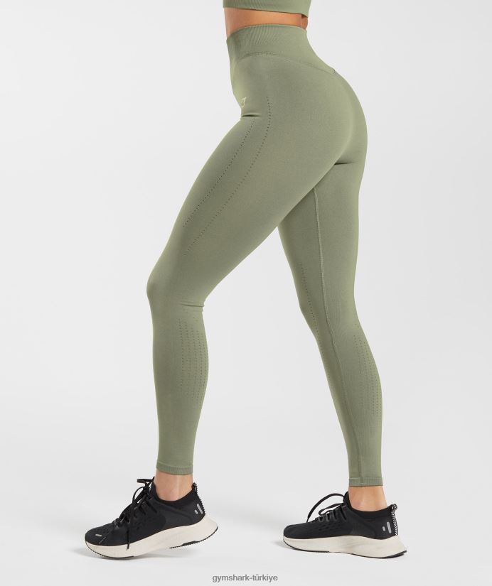 ter dikişsiz tayt kadınlarGymshark tozlu zeytin 02H048263