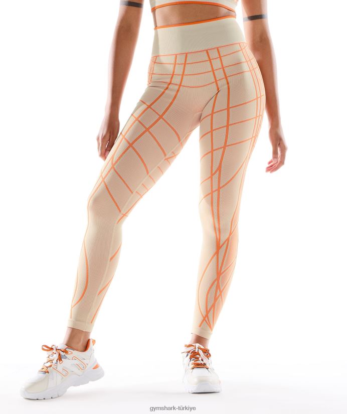 wtflex lineer dikişsiz tayt kadınlarGymshark çakıl grisi/turuncu/hindistancevizi beyazı 02H048324