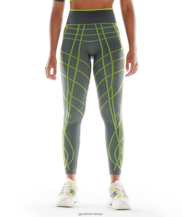 wtflex lineer dikişsiz tayt kadınlarGymshark kömür grisi/fluo yeşili/açık gri 02H048323
