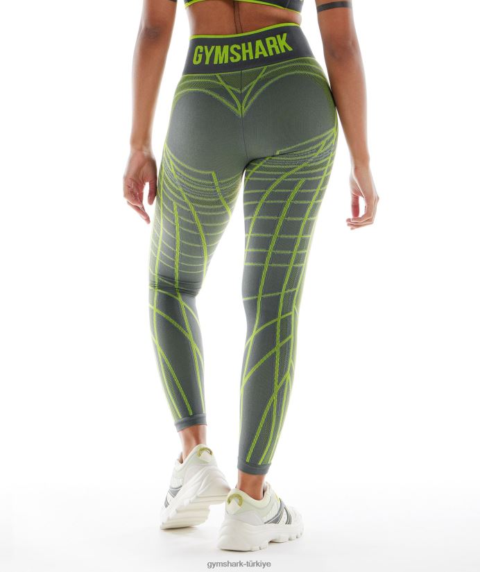 wtflex lineer dikişsiz tayt kadınlarGymshark kömür grisi/fluo yeşili/açık gri 02H048323