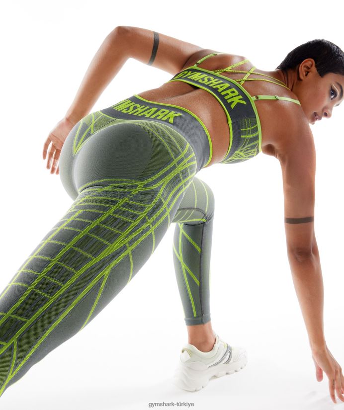wtflex lineer dikişsiz tayt kadınlarGymshark kömür grisi/fluo yeşili/açık gri 02H048323