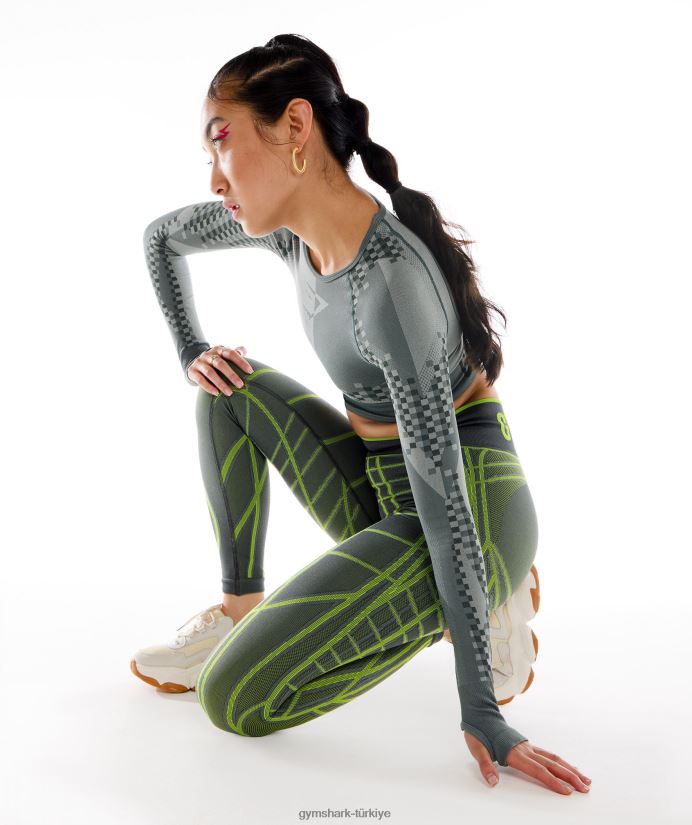 wtflex lineer dikişsiz tayt kadınlarGymshark kömür grisi/fluo yeşili/açık gri 02H048323