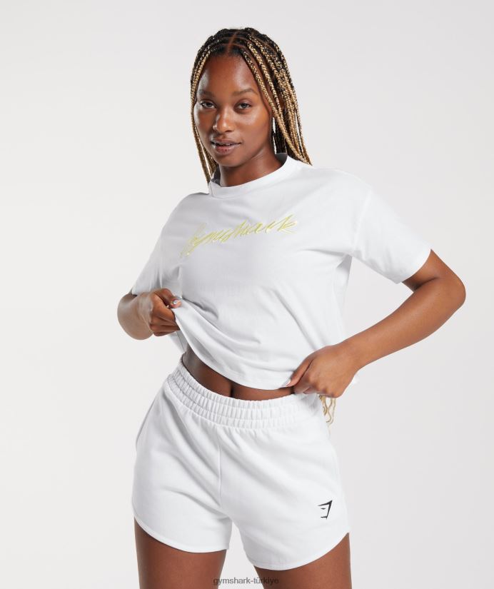 işlemeli grafik midi tişört kadınlarGymshark beyaz 02H048414