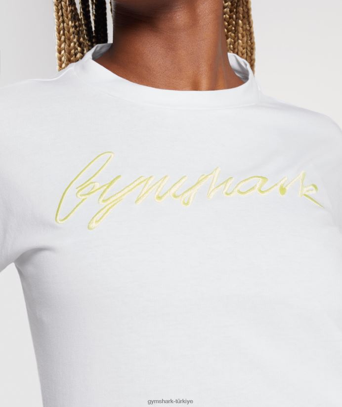 işlemeli grafik midi tişört kadınlarGymshark beyaz 02H048414