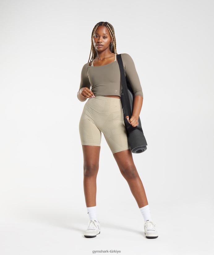 3/4 kollu yükseltilmiş üst kadınlarGymshark fırçalanmış kahverengi 02H048435