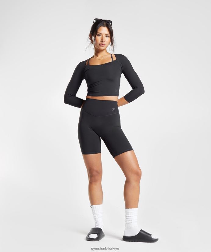 3/4 kollu yükseltilmiş üst kadınlarGymshark siyah 02H048422