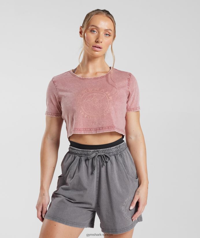 eski mahsul üst kadınlarGymshark pişmiş toprak pembesi/asit yıkama 02H048502