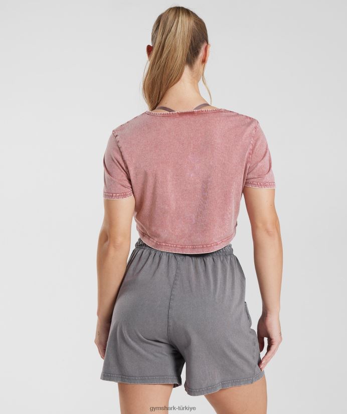 eski mahsul üst kadınlarGymshark pişmiş toprak pembesi/asit yıkama 02H048502