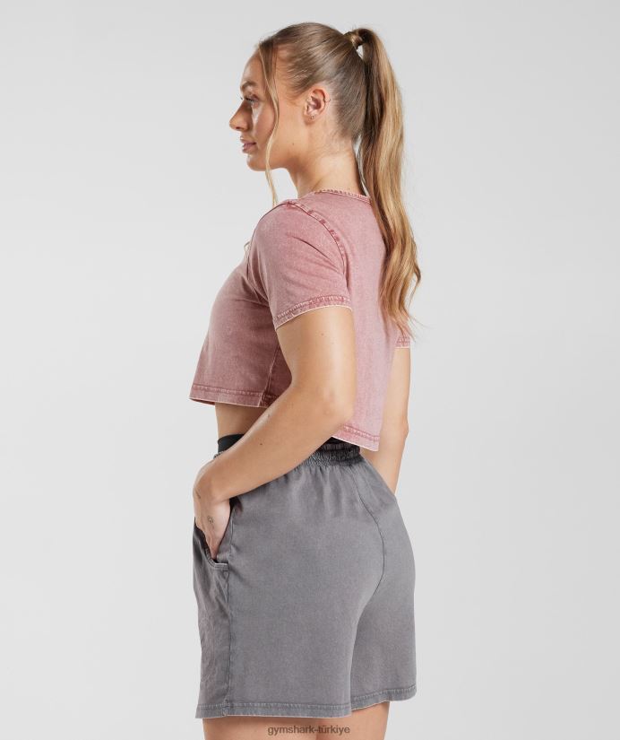eski mahsul üst kadınlarGymshark pişmiş toprak pembesi/asit yıkama 02H048502