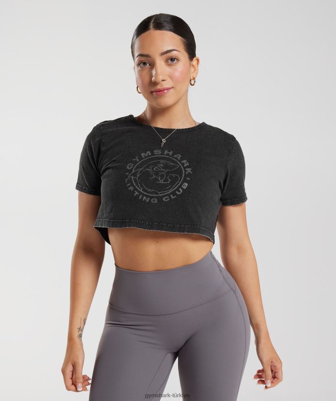 eski yıkanmış kısa üst kadınlarGymshark siyah 02H048429