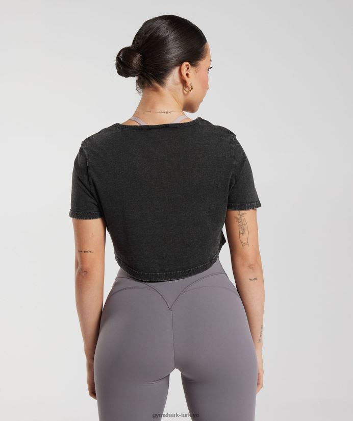 eski yıkanmış kısa üst kadınlarGymshark siyah 02H048429