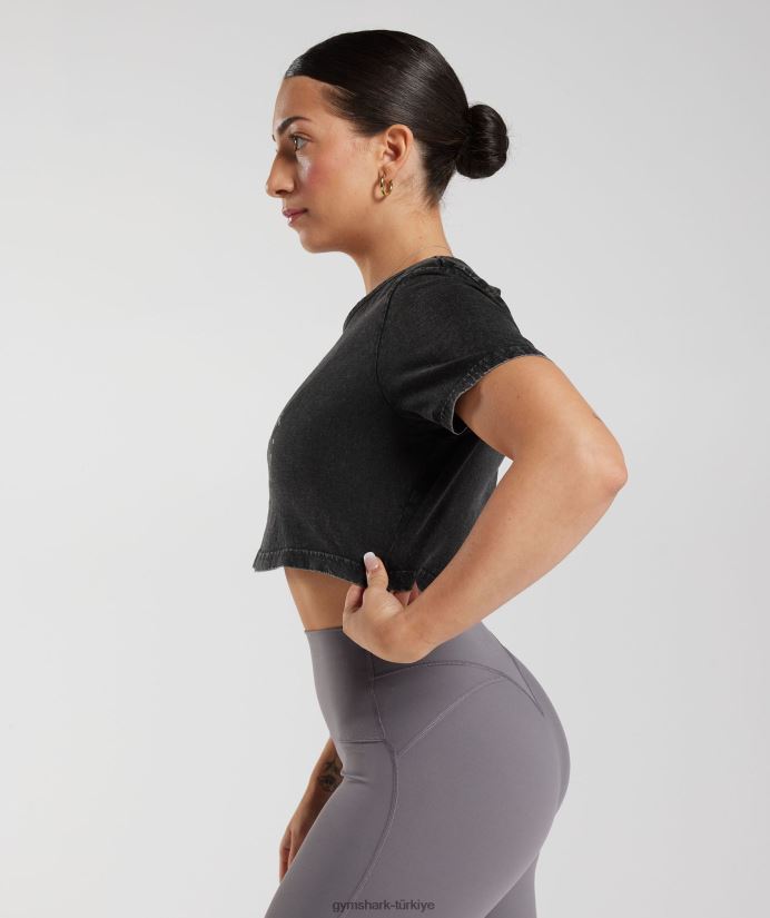 eski yıkanmış kısa üst kadınlarGymshark siyah 02H048429