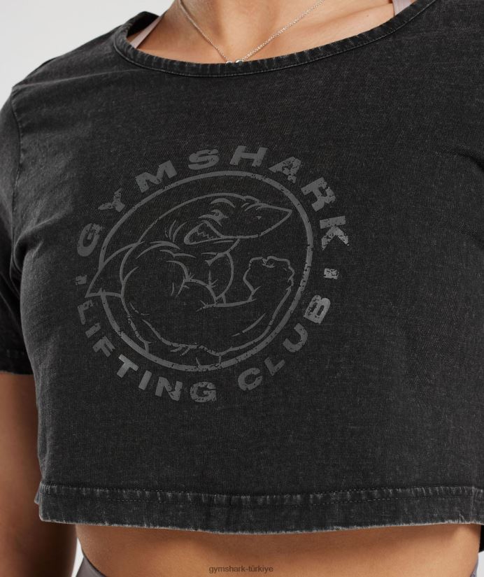 eski yıkanmış kısa üst kadınlarGymshark siyah 02H048429