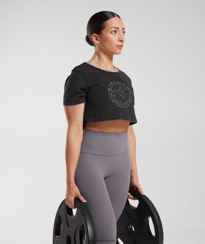 eski yıkanmış kısa üst kadınlarGymshark siyah 02H048429