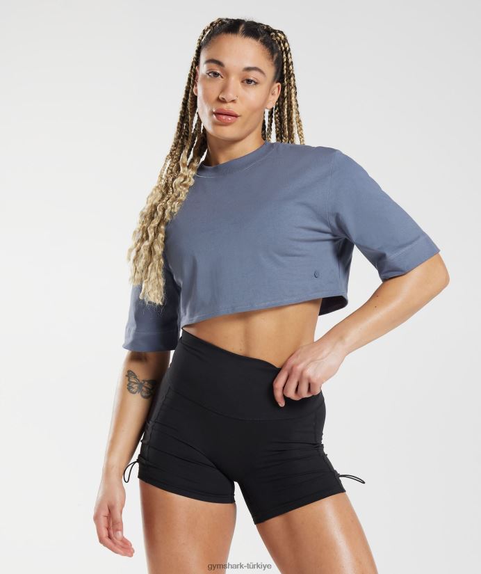 pamuklu kısa üst kadınlarGymshark akşam mavisi 02H048455