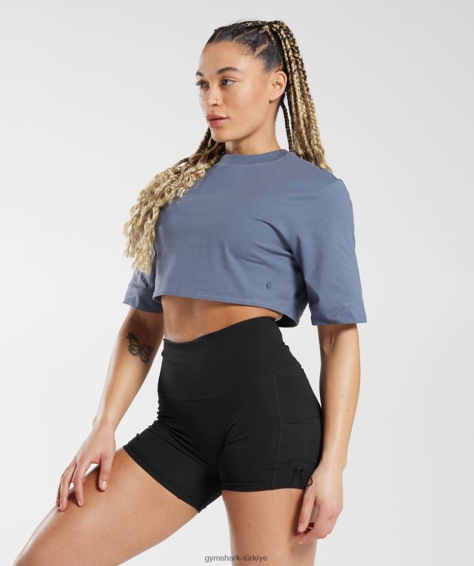 pamuklu kısa üst kadınlarGymshark akşam mavisi 02H048455
