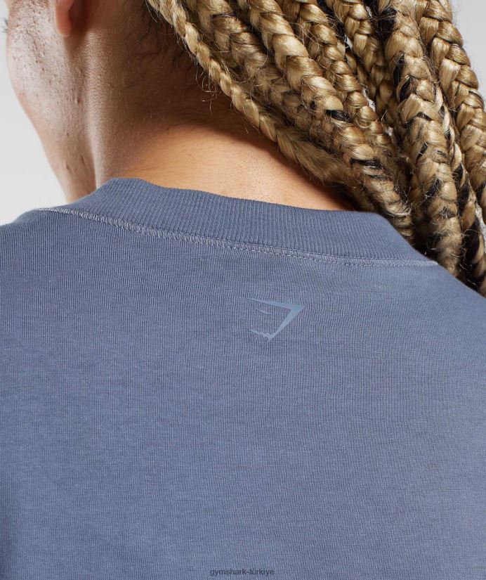 pamuklu kısa üst kadınlarGymshark akşam mavisi 02H048455
