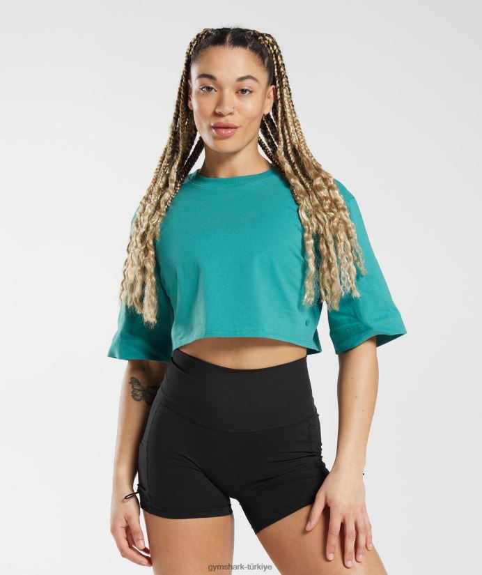 pamuklu kısa üst kadınlarGymshark mücevher yeşili 02H048450