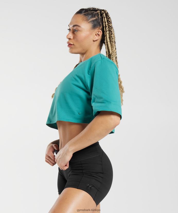 pamuklu kısa üst kadınlarGymshark mücevher yeşili 02H048450