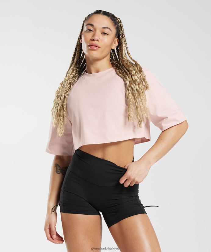 pamuklu kısa üst kadınlarGymshark puslu pembe 02H048463
