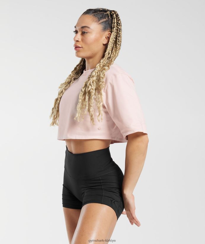 pamuklu kısa üst kadınlarGymshark puslu pembe 02H048463